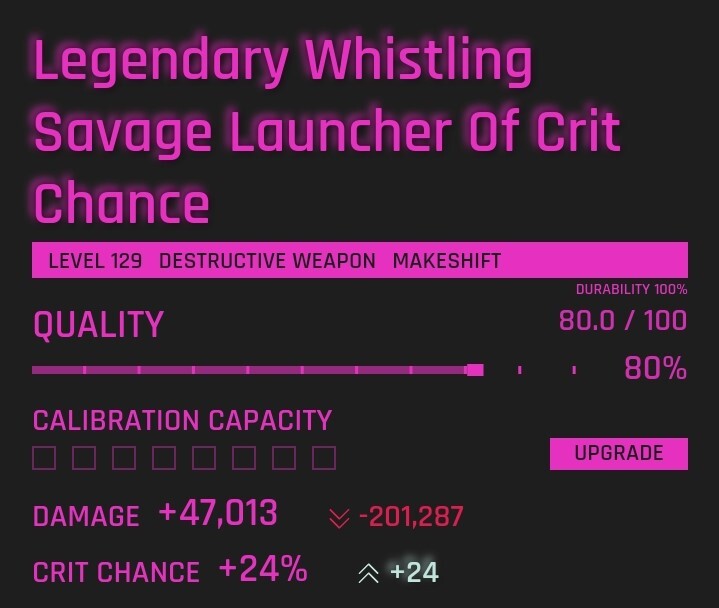 Legendary Destructive Weapon Lv.129 CritChance+24 Makeshift