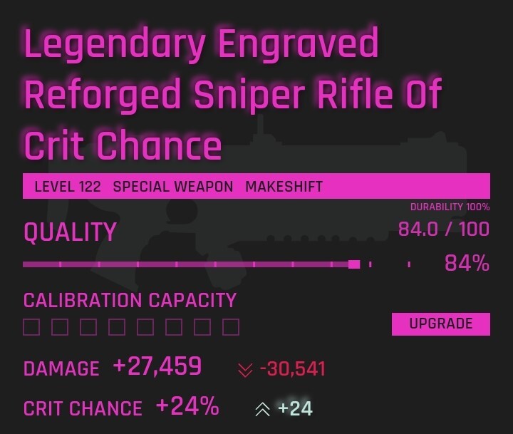 Legendary Special Weapon Lv.122 CritChance+24 Makeshift