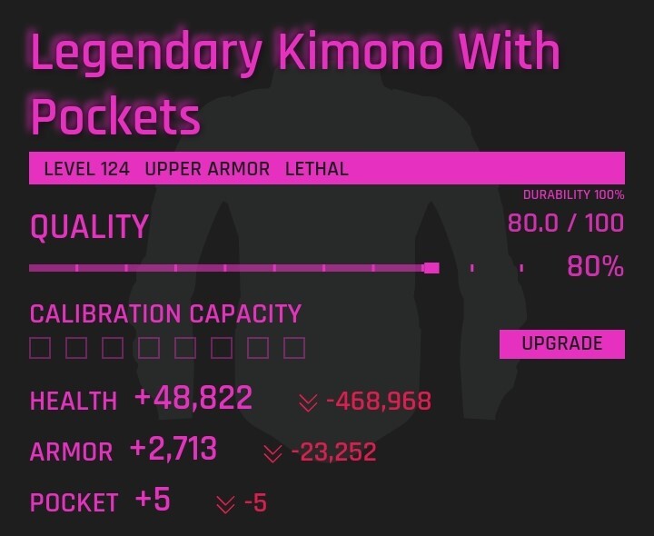 Legendary Upper Armor Lv.124 Pocket+5 Lethal